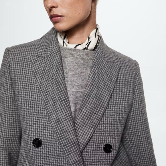 Mango Houndstooth Wool Blend Coat - Picture 9 of 12
